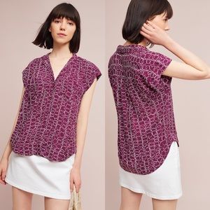 Anthropologie Maeve Raffine short sleeve rayon blouse plum purple XS